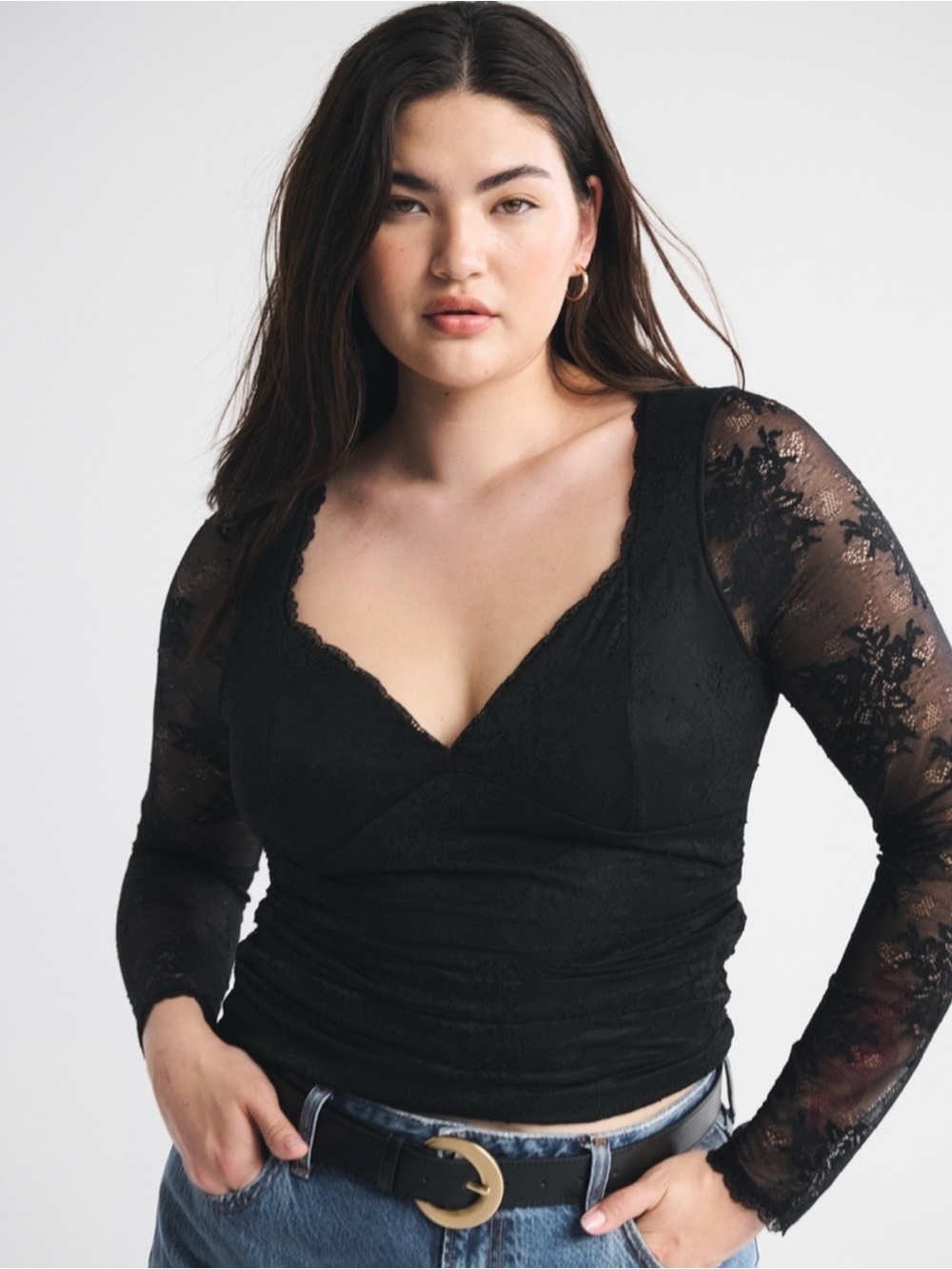 NWT Zoe Abercrombie & Fitch Black Lace-Trimmed Bra-Free Top